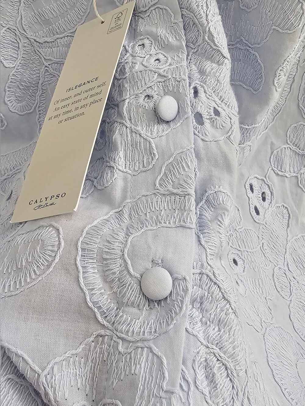 Calypso St. Barth Light Blue Eyelet Puff Sleeve Blouse - Picture 6 of 7